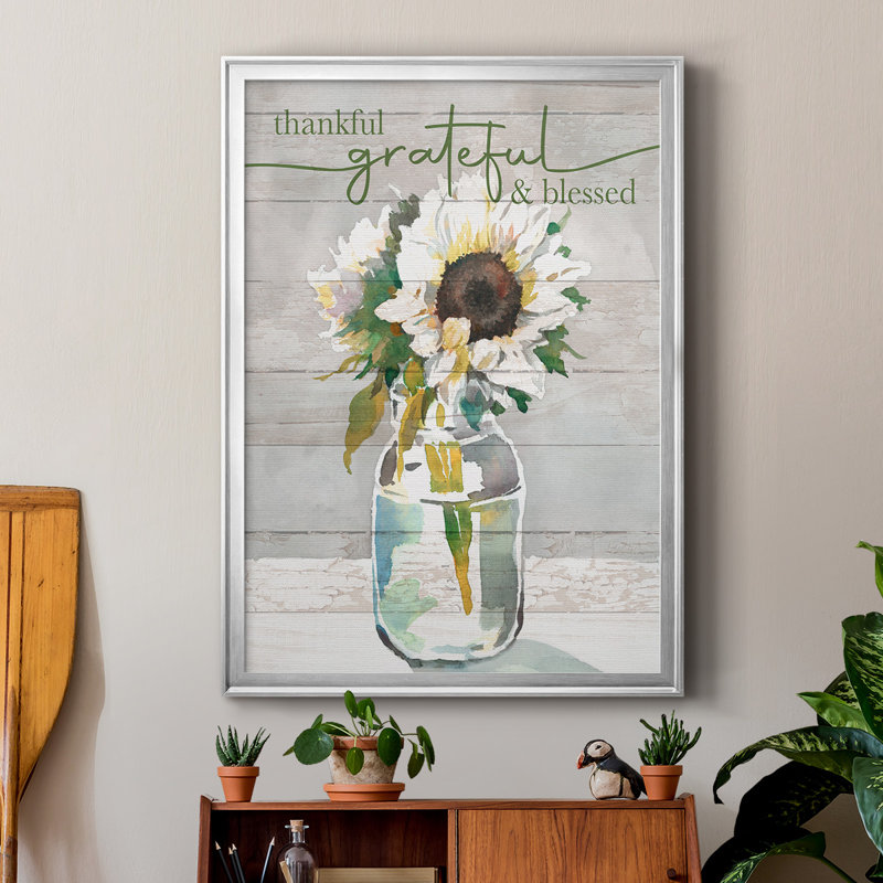«Thankful, Grateful, Blessed», reproduction encadrée de qualité supérieure - prête à être accrochée, Argent