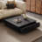 32" Modern Square Coffee Table with Grid Lattice Design and 2 Storage Drawers, Low Profile Black Media Table