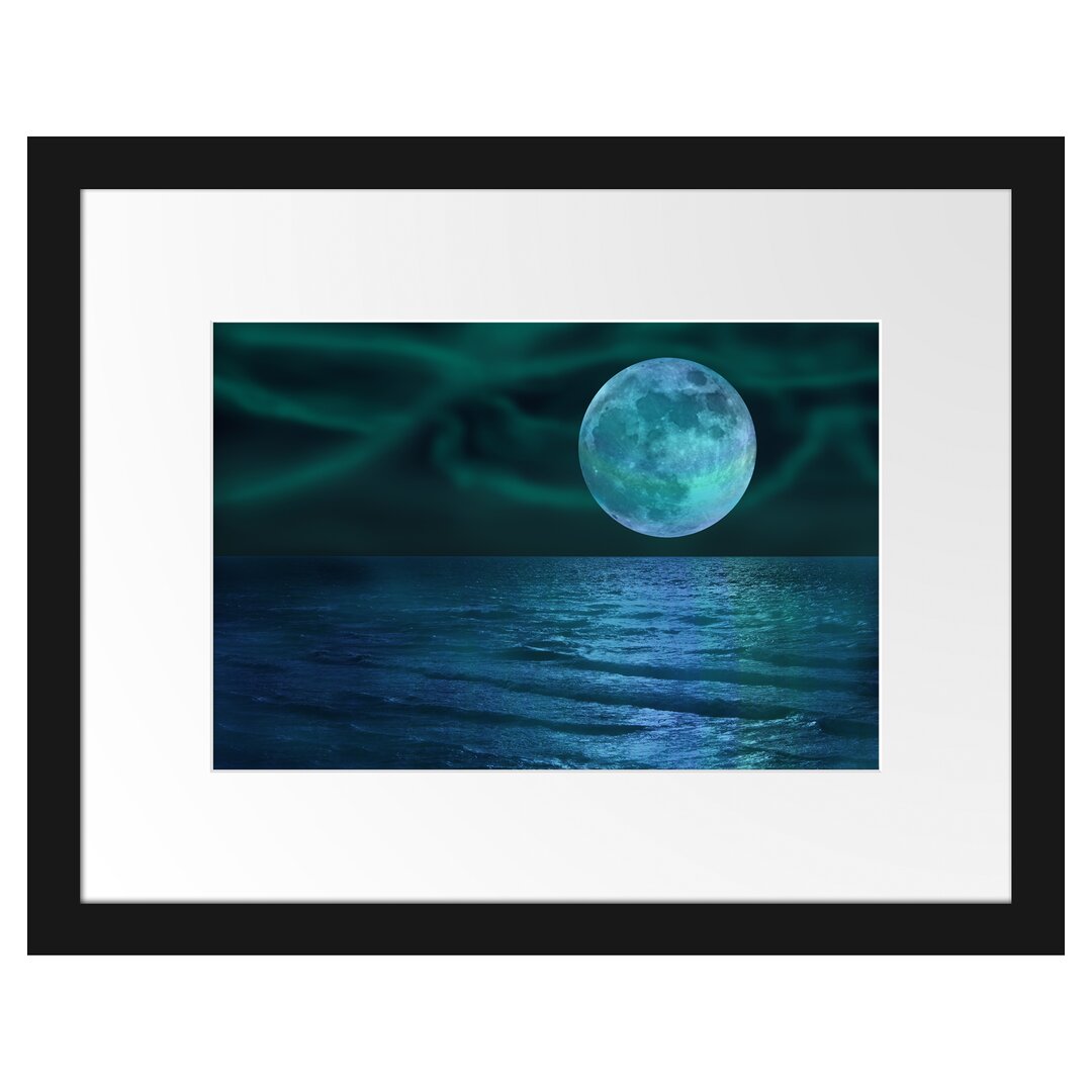 Gerahmtes Fotoposter 'Ruhige See mit Vollmond'