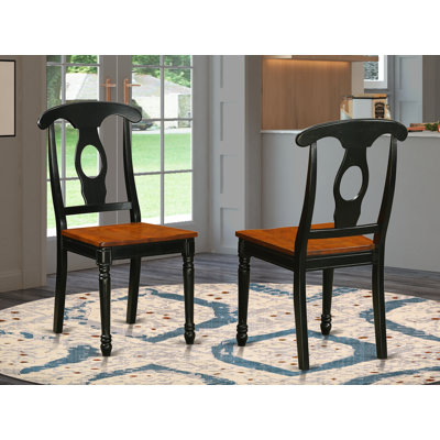 Kenley Kitchen Dining Chairs - Napoleon Back Solid Wood Seat Chairs, Set of 2, Black & Cherry