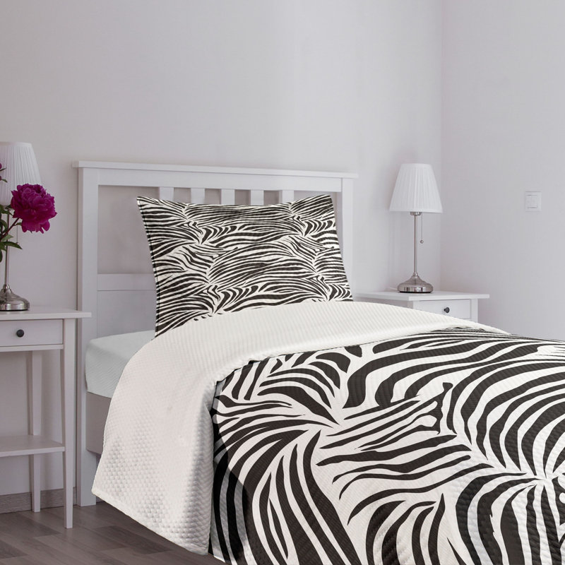 Twin White and Black Zebra Print Quilted Bedspread Set