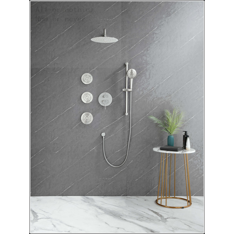 Système de douche mural multifonctionnel avec jets pour le corps, nickel brossé, Nickel brossé