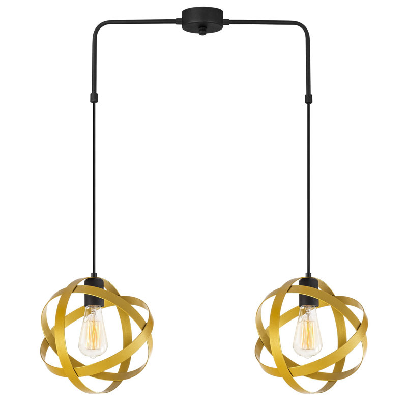 Luminaire suspendu géométrique 1 lumière Kason, Or/noir, 2 lumières