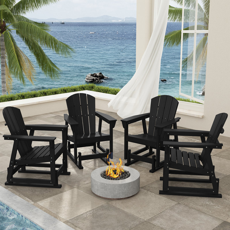 Fauteuil oscillant en PEHD Adirondack, Noir, 4