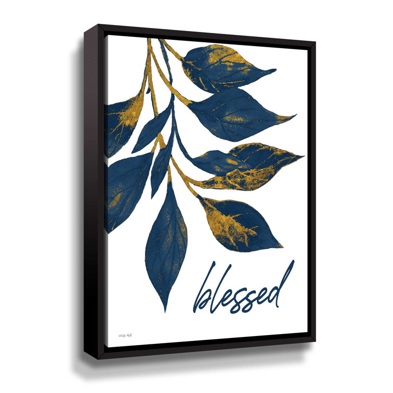 Feuilles d'or bleuies bénies, galerie, Cadre flottant noir, H 10 po x l 8 po x P 2 po