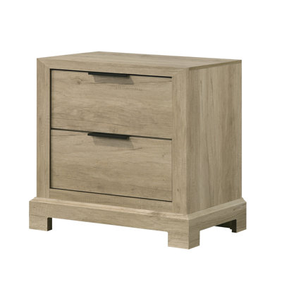 Table de chevet à 2 tiroirs avec poignées élégantes, style rustique moderne, fini bois chaleureux pour le rangement dans la chambre
