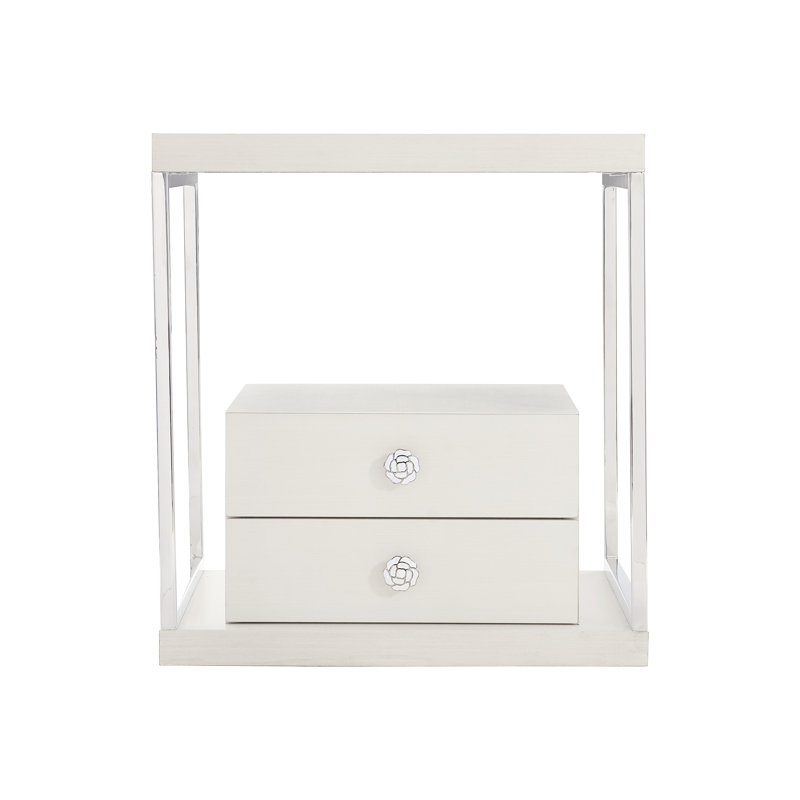 Eggshell White Transitional Rectangular Side Table with Storage