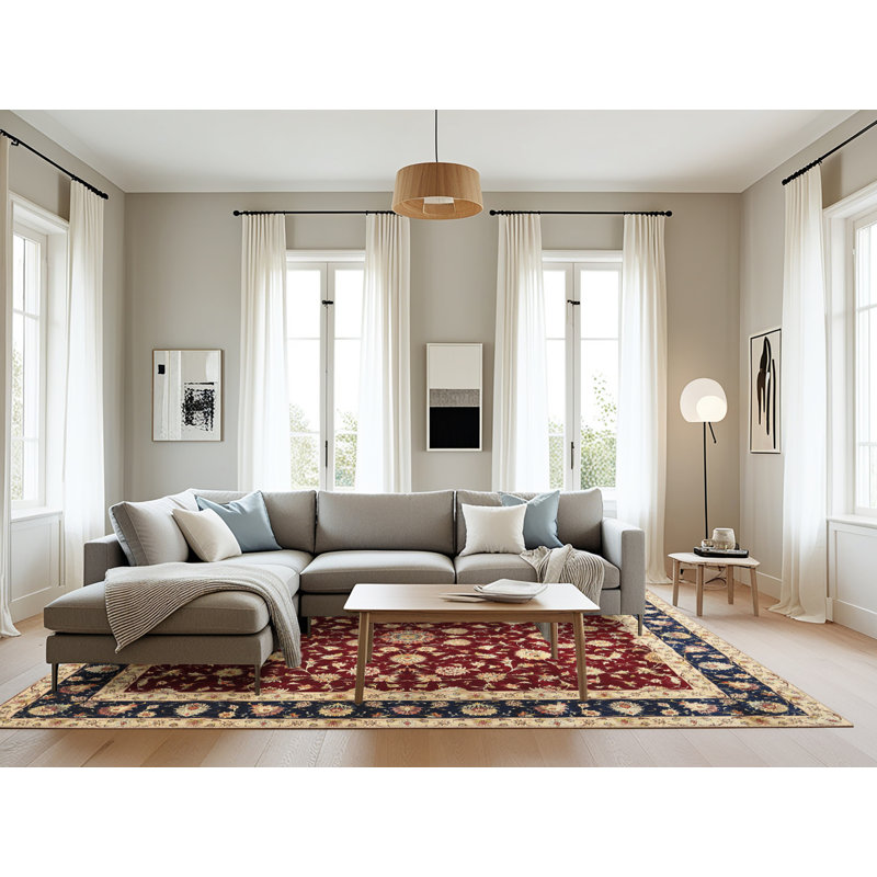 Tapis traditionnel rouge / noir Grimson, Rectangle 8 pi x 10 pi