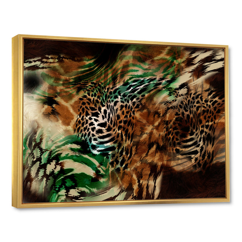 Léopard et tigre VII - décoration murale moderne encadrée, H 16 po x l 32 po x P 1 po, Cadre flottant doré