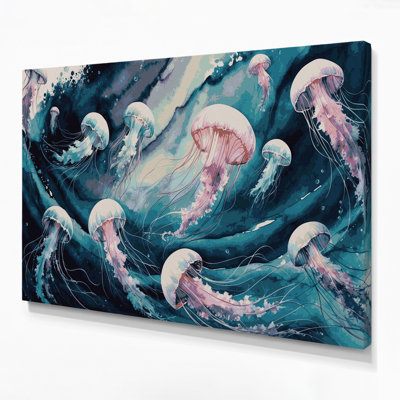 Art mural sur toile bleu méduse nautique