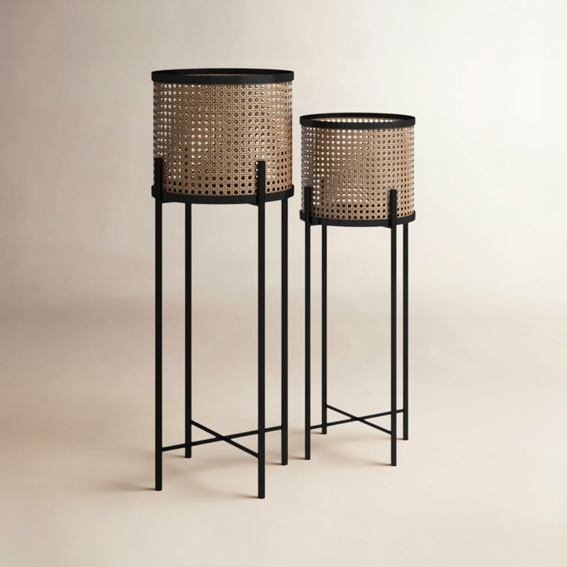 Ensemble de 2 pots d'intérieur et d'extérieur en métal avec support amovible