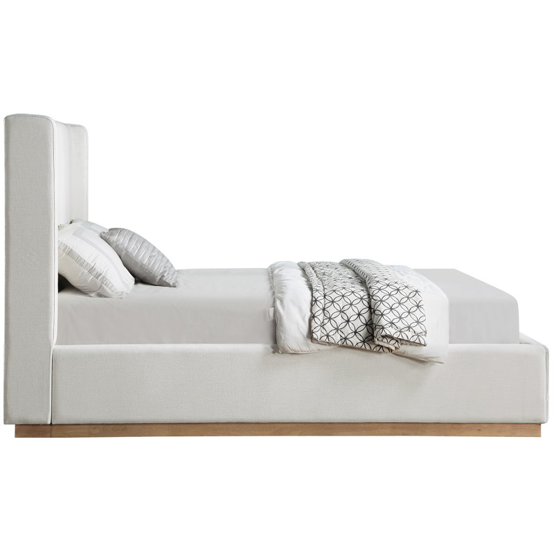 Lit à panneau tapissier Aaryah Earby, Tissu texturé en lin crème, Double