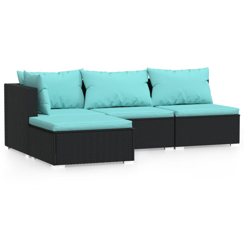 Wolther 27.6" Wide Rectangle Patio Sectional Set with Cushions, Aqua, Black