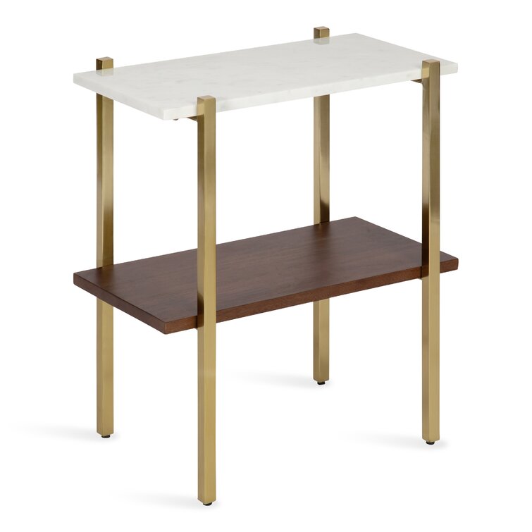 Everly Quinn Abcott Wood And Metal Side Table 20X12x24 White, Walnut Brown, 1pc