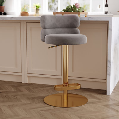 Giacamo Adjustable Height Swivel Velvet Barstool in Stainless Steel - Modern Design (Set of 1)