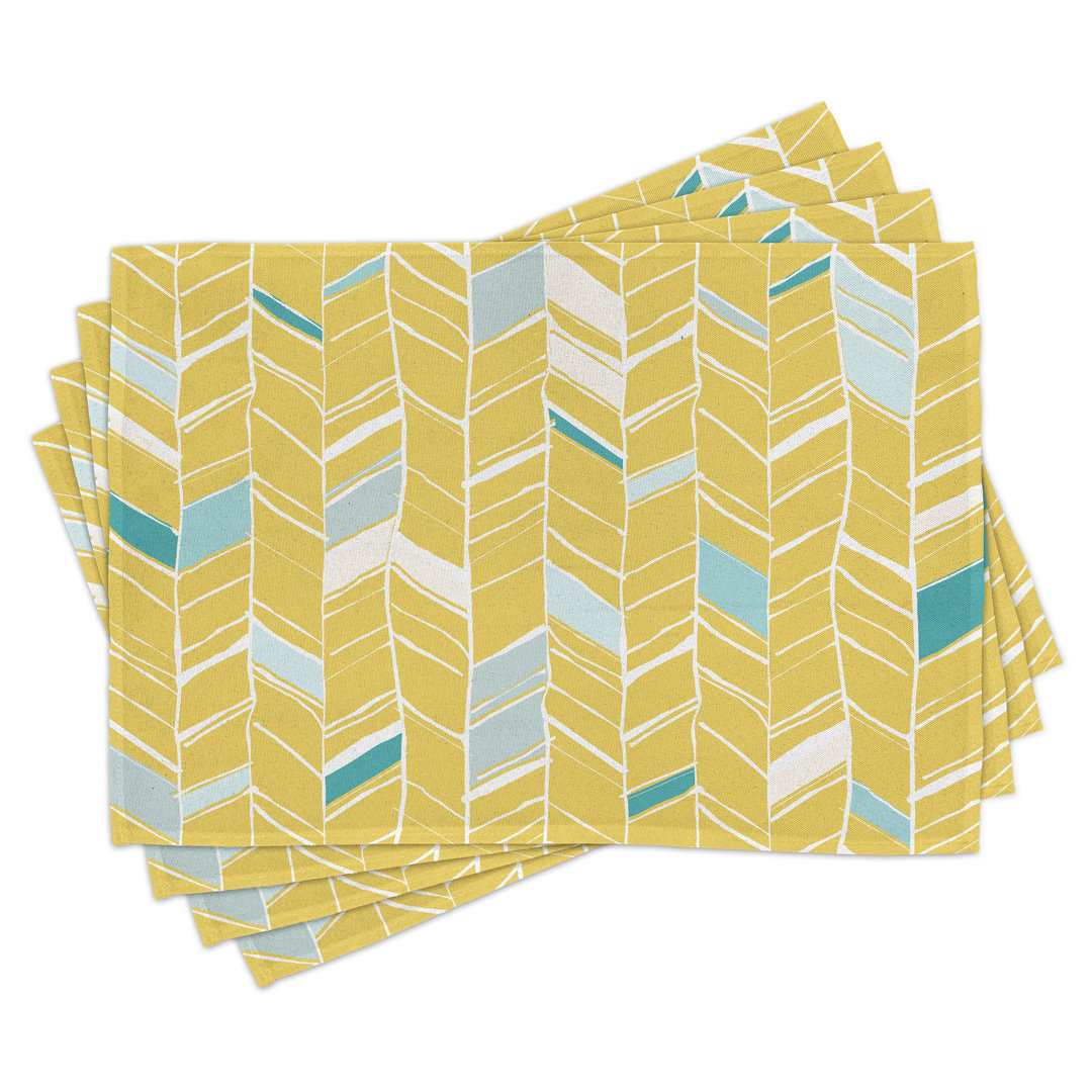 Platzmatten, Herringbone Kunst, Yellow Chevron, Blassblau Senf