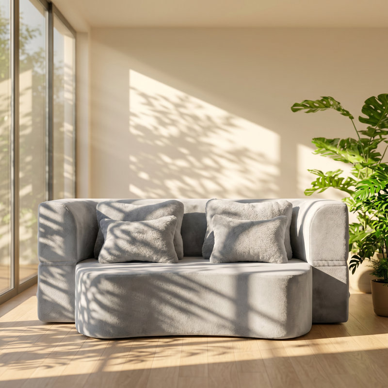 Canapé à plancher rabattable en tissu moelleux gris clair l 80 po x P 56 po x H 15 po FY Home