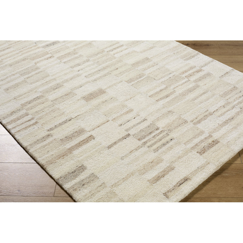 Ivory Hand-Tufted Wool Rectangular Area Rug 2' x 3'