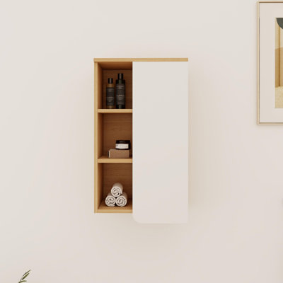 Rangement de salle de bain flottant simple 16 po avec porte Solf et 3 tablettes