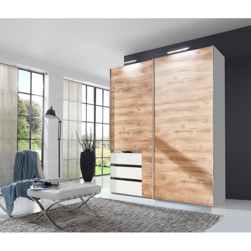 Barbuda 2 Door Manufactured Wood Wardrobe, 216cm H x 250cm W x 65cm D, Beige/White