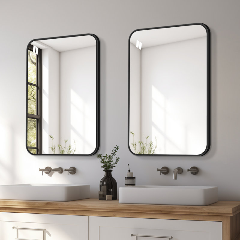 Modern Black Framed Bathroom Mirror, Wall-Mounted Vanity Mirror with Shatter-Resistant Glass, Multiple Sizes, 28" x 18"