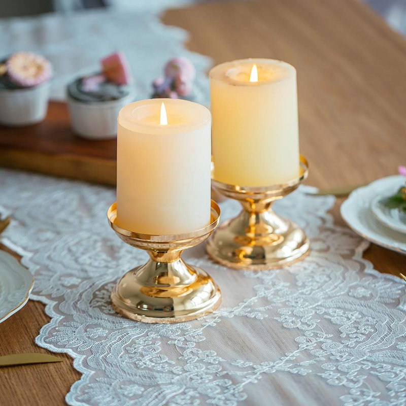 Set Of 2 Gold Candlestick Metal Pillar Candle Holders, Wedding Centerpieces Candlestick Holders For 3 Inches Candles Stand Decoration Ideal