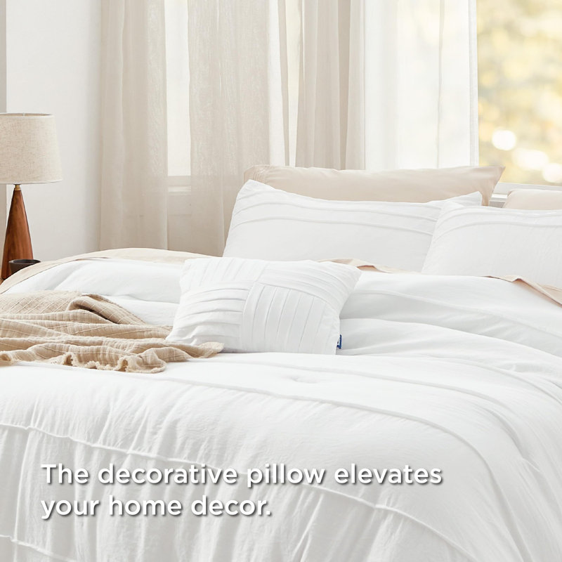 Bedsure Prewashed Microfiber Pinch Pleat Comforter Set, Queen Comforter + 3 Additional Pieces, White