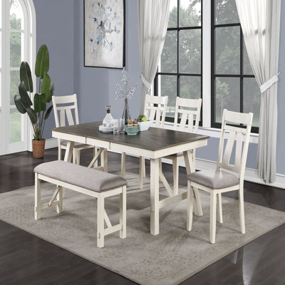 Ensemble de table de salle à manger 6 pièces avec rallonge et 4 chaises d'appoint