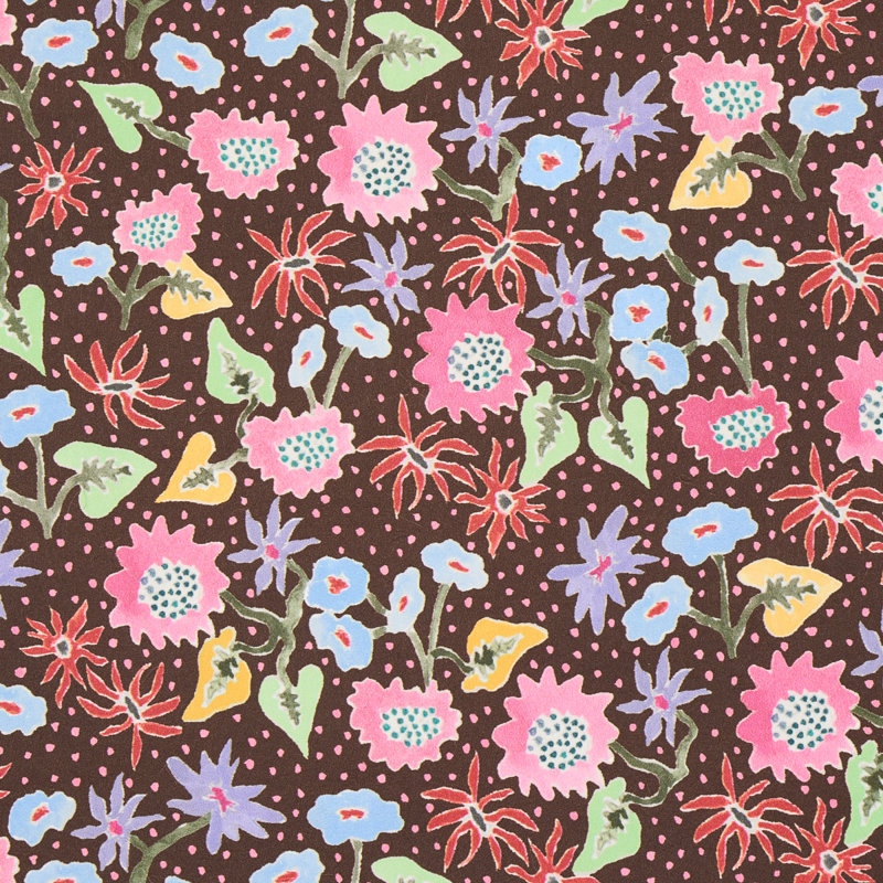 Papier peint Schumacher x Happy Menocal Calico, Multicolore sur brun
