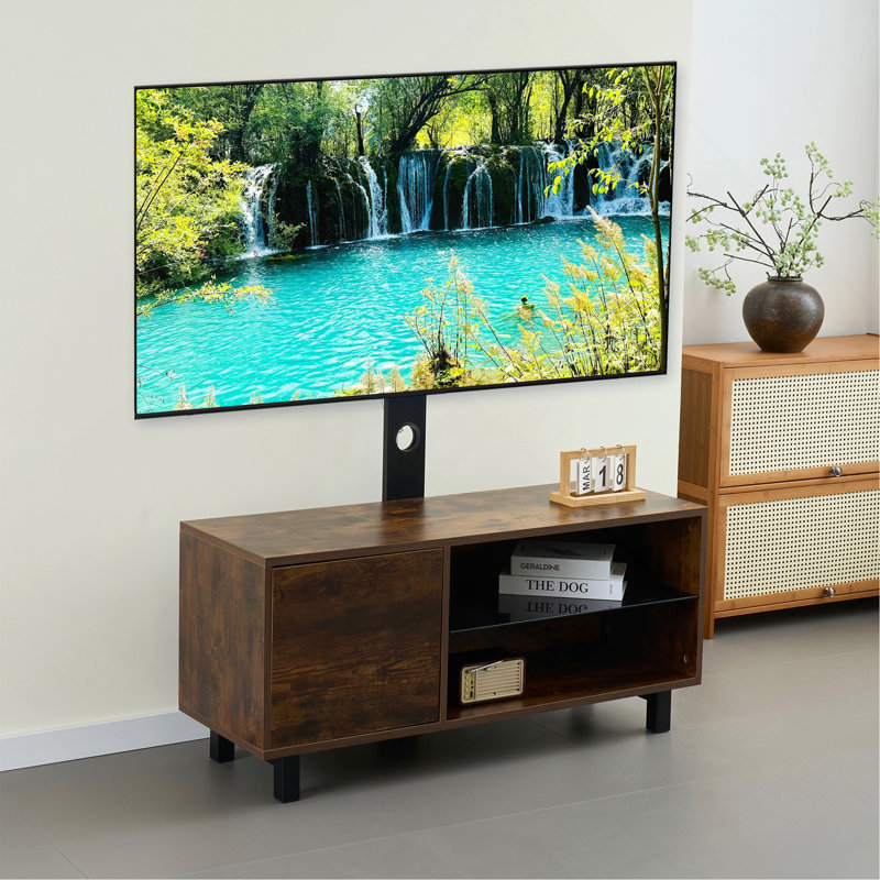 Console rustique brune avec armoire de rangement à pousser pour ouvrir jusqu'à 65 pouces, idéale pour le salon et la chambre à coucher