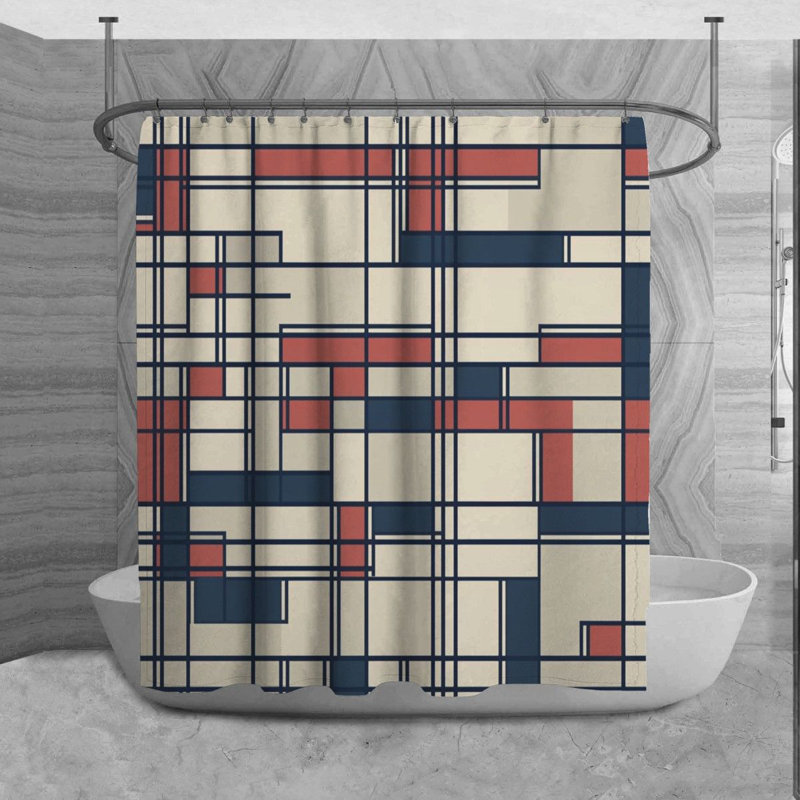 Kryslin Shower Curtain Pattern Bath Mat Bathroom Decor Navy/Red, H 84 po x l 70 po
