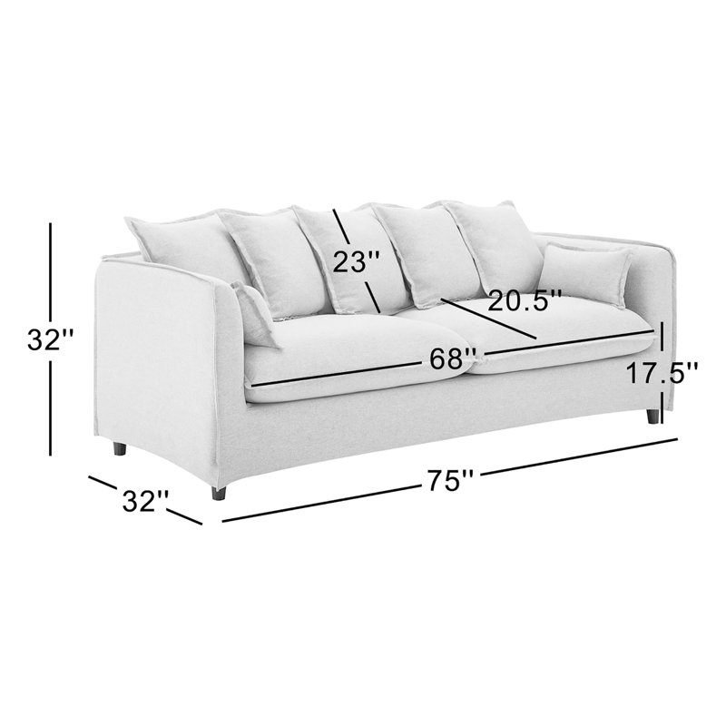 Avalon Slipcover Fabric Sofa, White Polyester