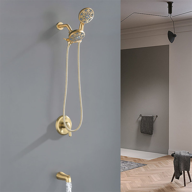 Complete Shower System with Rough in-Valve, Brushed Gold