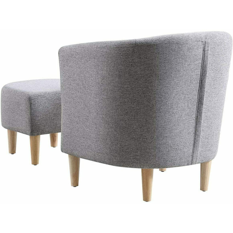 Upholstered 27" Wide Barrel Chair with Ottoman, Gray Linen Blend