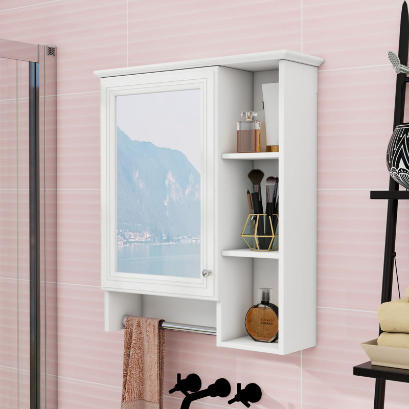 Armoire à pharmacie élégante avec tablette réglable et barre à serviettes, Blanc