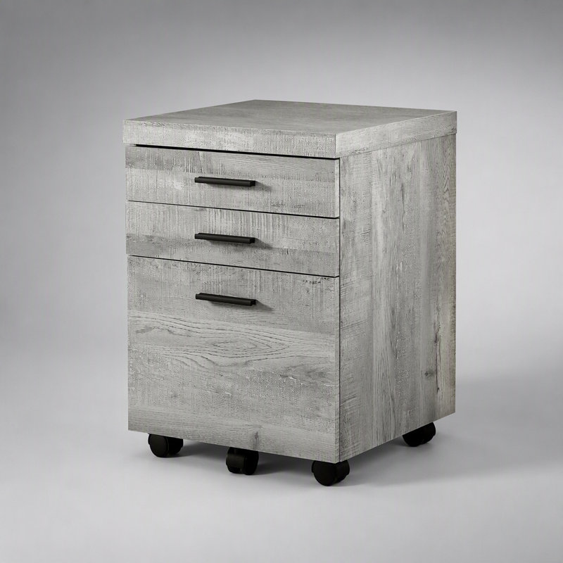 Classeur stratifié gris contemporain avec tiroirs de rangement et support pour imprimante