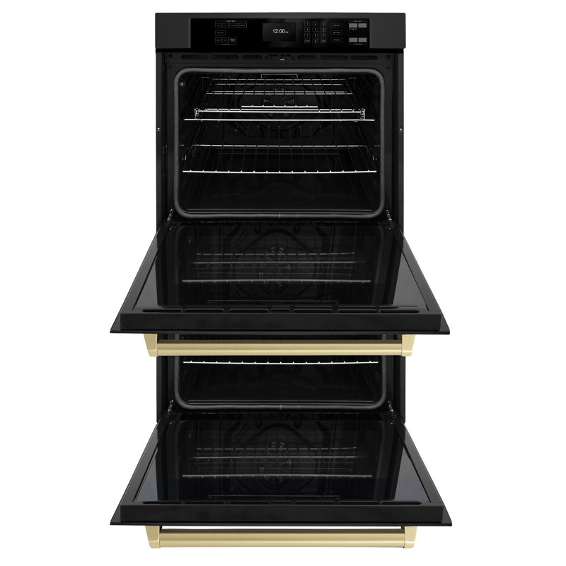 ZLINE 30 in. Autograph Double Wall Oven w/ Air Fry and Self Clean w/ Black Handles, Champagne Bronze, Black Stainless Steel