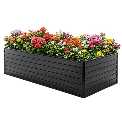Galvanized Raised Garden Bed 8X4x2 Ft - Outdoor Large Planter For Plants, Fruits Black With Open Base Arrangement Vegetables Option
