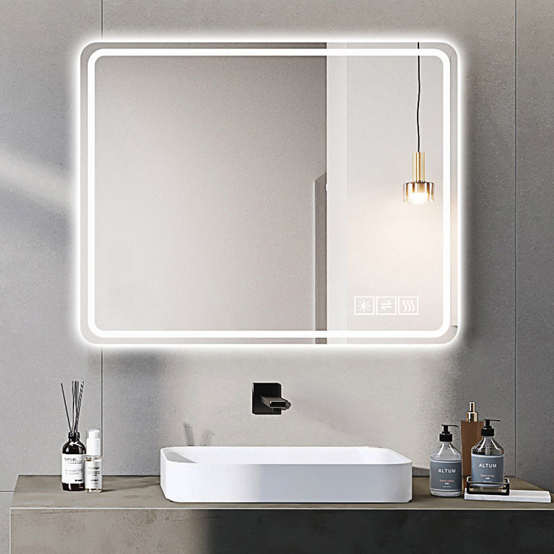 40X32 Inch Led Bathroom Mirror Vanity Mirror With Front Lights, Wall Mounted Anti-Fog Frameless Make Up Mirror