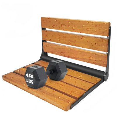 Folding Shower Seat Teak, Folding Shower Seat Wall Mounted,Black Stainless Steel