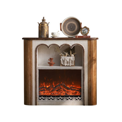 Walnut Solid Wood Freestanding Electric Fireplace