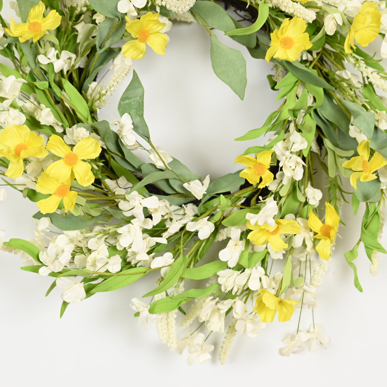 24" Handcrafted Grapevine No Holiday Wreath, Green/Yellow
