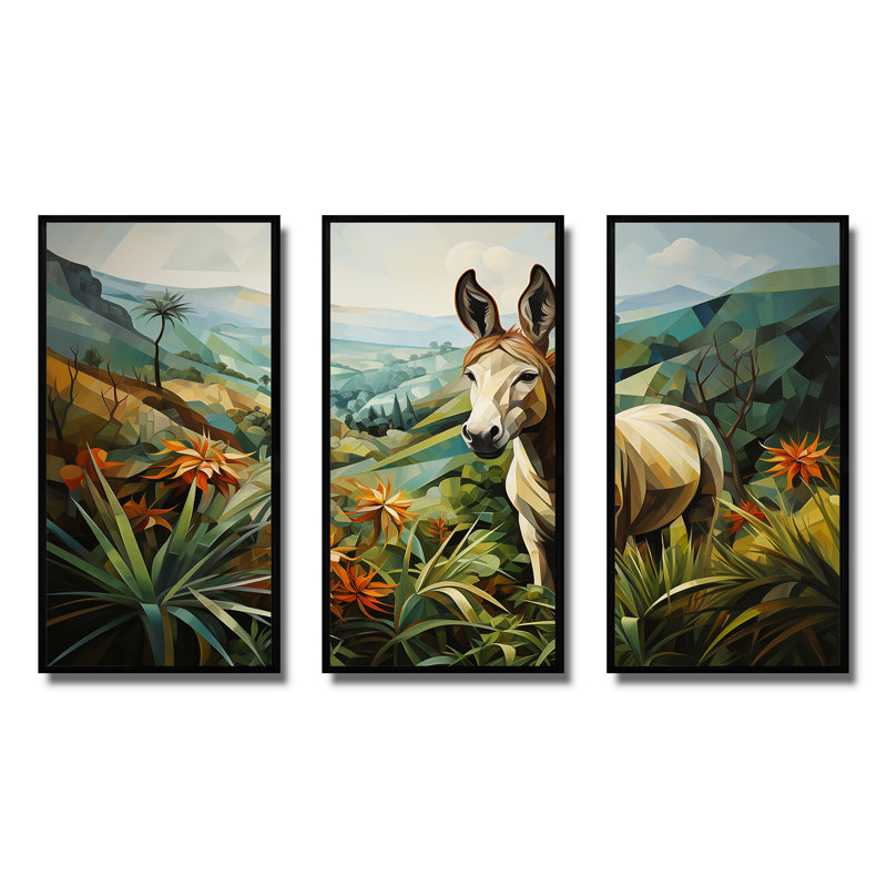 "Horizon d'âne campagne VI" - art mural âne, Cadre flottant noir, H 32 po x l 48 po