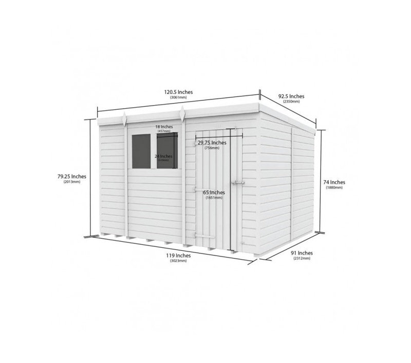 Total Sheds 10ft x 8ft Composite Pent Garden Shed - Single Door - With Windows - EPDM Rubber Roof - UK Manufactured