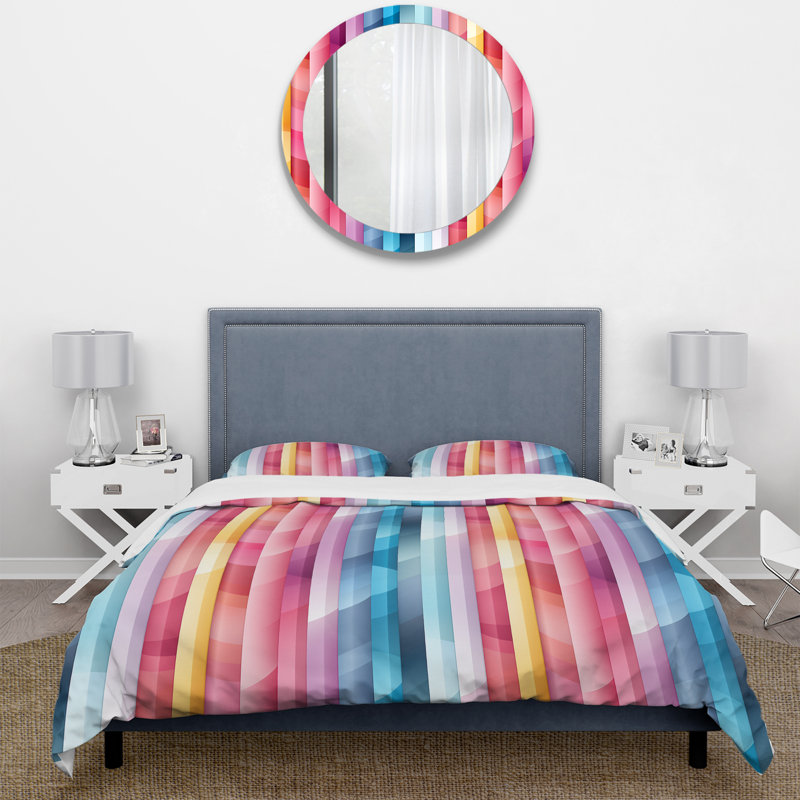 Rainbow Colors Candyland Stripes - Ensemble de housse de couette à rayures - Microfibre de polyester