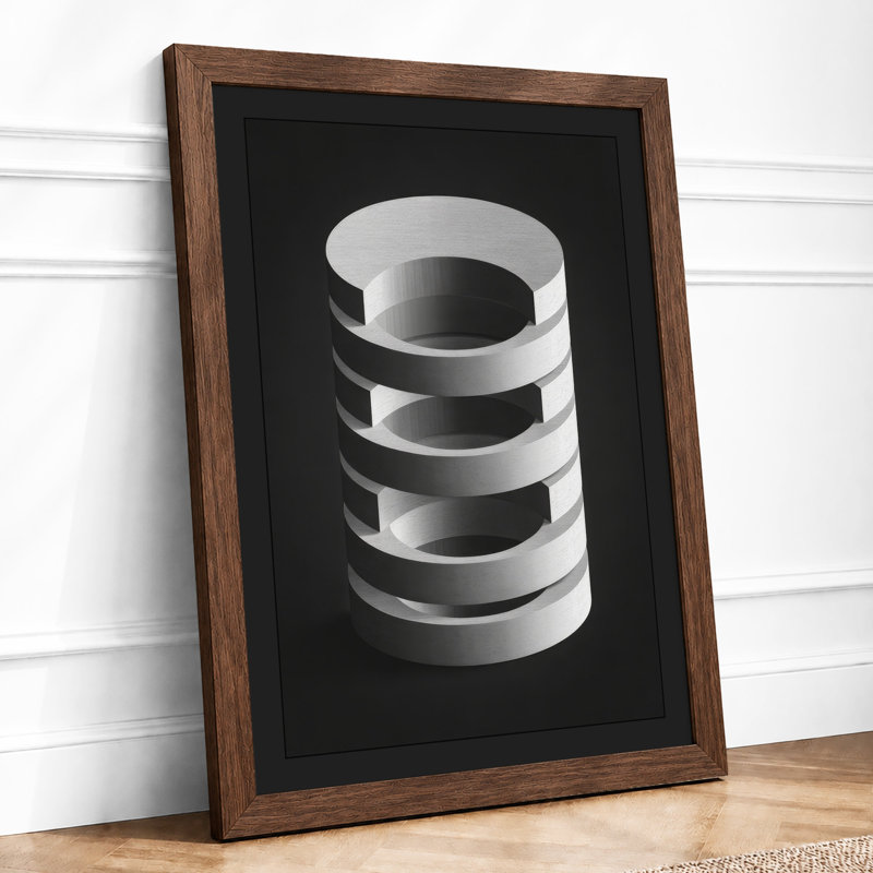 Stacked Metal Rings Industrial - Framed Print, A4 - 29.7 x 21.0 cm, Walnut