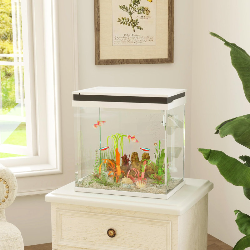 Fish Tank, 26L Glass Aquarium With Filter System, LED Lights, Water Pump, Betta Fish Tank For Goldfish, Shrimps