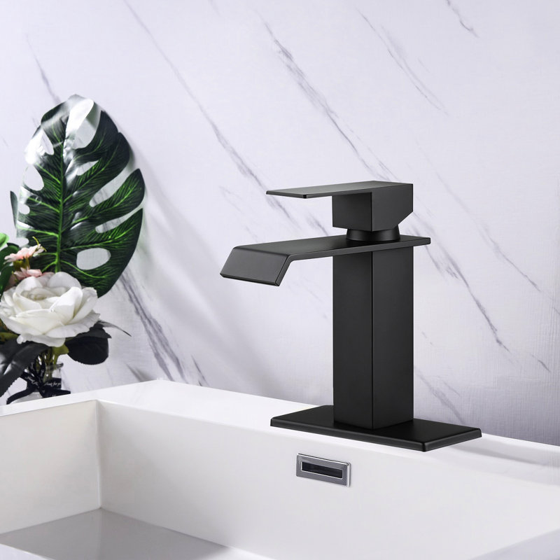 Robinet de lavabo pour salle de bain Waterfall Spout, Noir mat