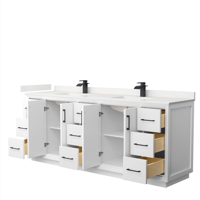 Strada 84'' W Double Vanity, Matte Black, White, WDX13325