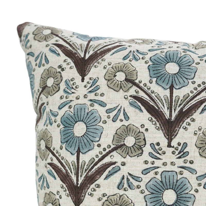 Housse de coussin Fabividine Boho, lombaire floral, printemps automne (Vanshika), Carré, Bleu, H 26 po x l 26 po